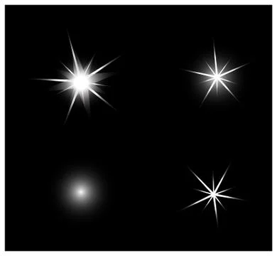 Set of Vector sparkling and glowing light effect stars on black background. Stock Illustration