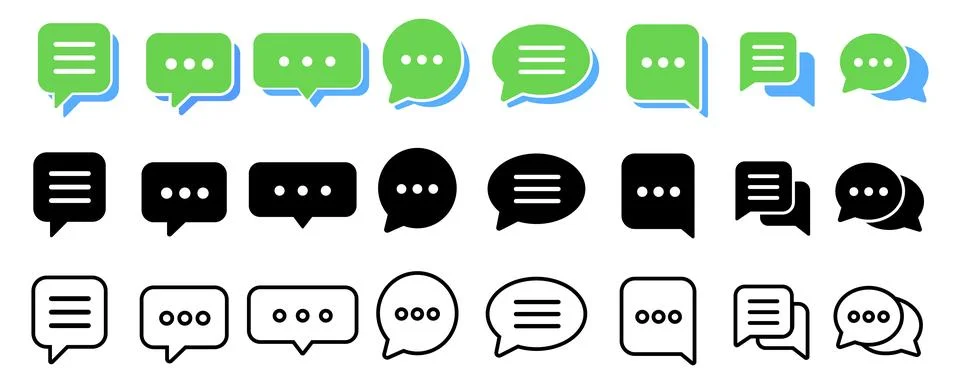 Set of vector speech bubble and chat message icons featuring various shapes.. Stock Illustration