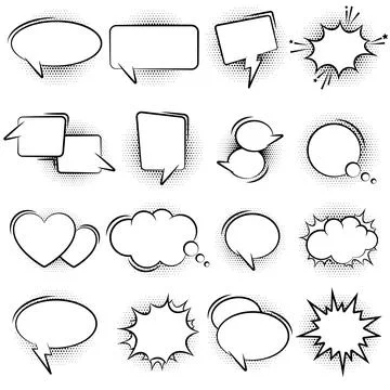 Set of vector speech bubbles with halftone dots. Pop art style Stock Illustration