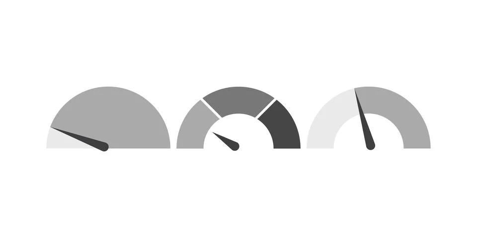 Set of vector speedometer icons isolated on white background. Automotive dash Stock Illustration