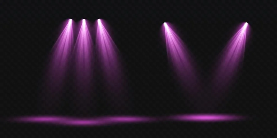 Set of vector spotlights. various forms of light, purple color. stage projector Stock-Illustration