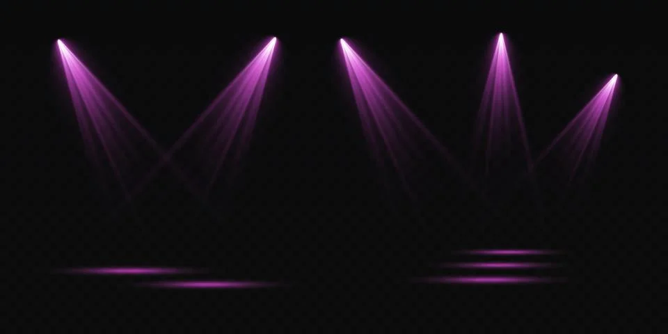 Set of vector spotlights. various forms of light, purple color. stage projector Illustrazione stock