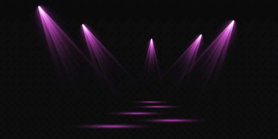 Set of vector spotlights. various forms of light, purple color. stage projector Stock Illustration