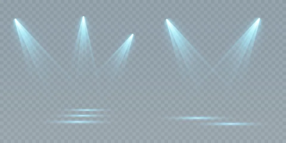 Set of vector spotlights. various forms of light, blue color. stage projector Stock-Illustration