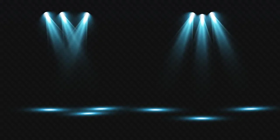 Set of vector spotlights. various forms of light, blue color. stage projector Stock Illustration