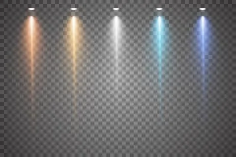 Set of vector spotlights. various forms of light, purple color. stage projector 库存插图
