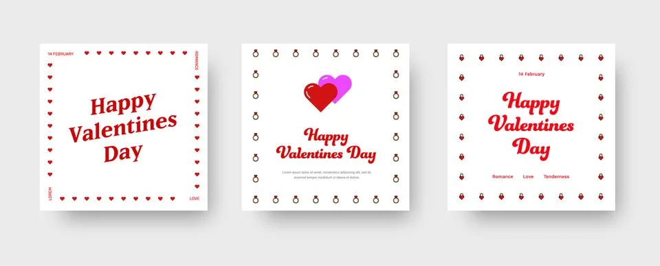 Set of vector square banners on the theme of "Valentine's Day" on a white bac Stock Illustration