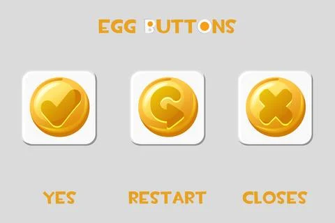 Set of vector square buttons eggs restart, closes, yes. Stock Illustration