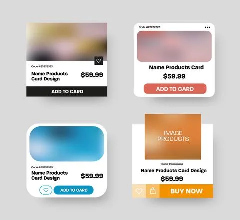 Set of vector square cards user interface of the product, with photo, price,  Stock Illustration