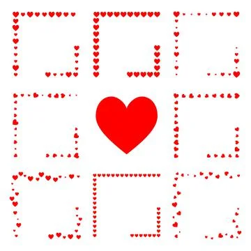 Set of vector square frames with hearts on a white isolated background Stock Illustration