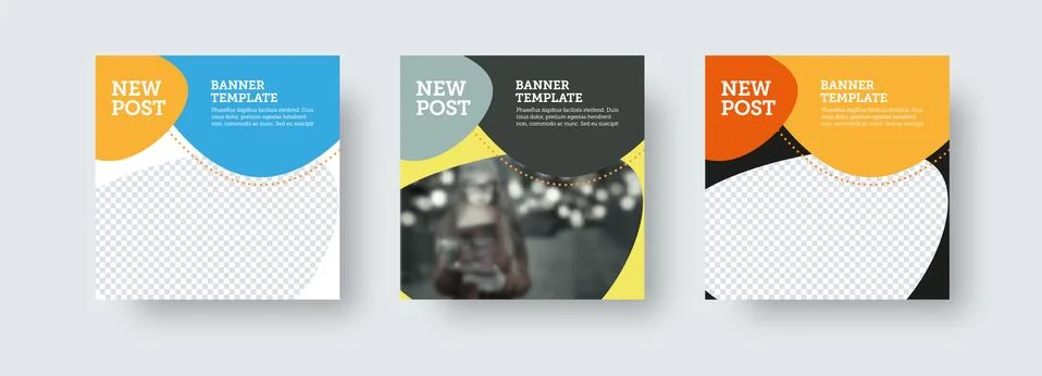 Set of vector square new post with colorful geometric design presentation on  Stock Illustration