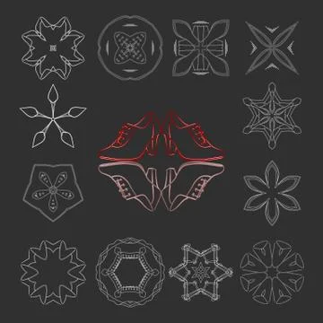 Set of vector stars, colors and circular patterns with two pairs of women's 库存插图