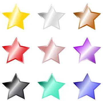Set of vector stars with metallic effect Stock Illustration