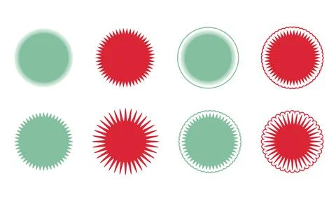 Set of vector stars, sun rays icons without outline and with outline, soft .. Stock Illustration