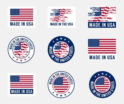 Set of vector stickers Made in USA with national flag Stock Illustration