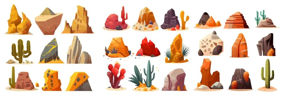 Set vector stone in desert illustration of ui interface icons isolated on white Stock Illustration