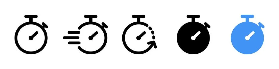 Set of vector stopwatch and timer icons in various styles, including outlin.. Stock Illustration