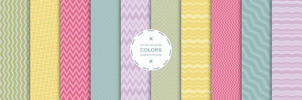 Set of vector striped seamless chevron fabric patterns - bright geometric design Stockillustratie