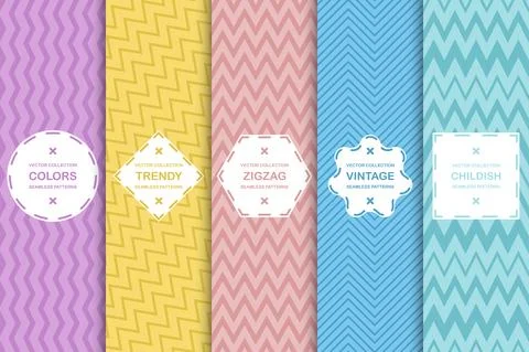Set of vector striped seamless patterns - delicate design. Textile zigzag Stock Illustration