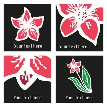 Set of vector stylish posters with hand drawn tattoo narcissus Stock Illustration