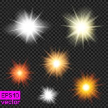 Set of vector suns on transparent Stock Illustration