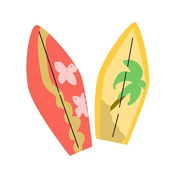 Set of vector surfboard in tropical design with palm, tropic flower. Stock Illustration