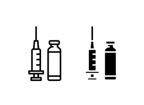 Set vector syringe icons outline and glyph style Illustrazione stock