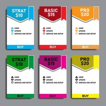 Set of vector tables of prices of multicolored with ribbons for the website a Stock Illustration