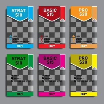 Set of vector tables of prices of multicolored with ribbons for the website a Stock Illustration