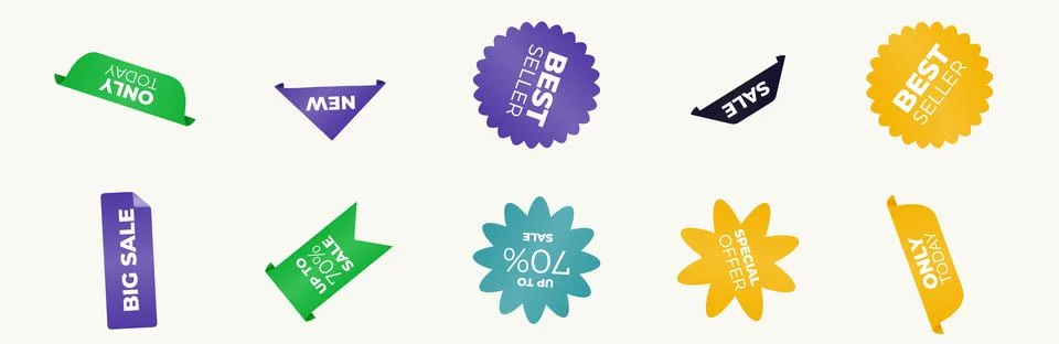 Set of vector tags or labels. Special offer or shopping discount label. Ribbon Stock Illustration