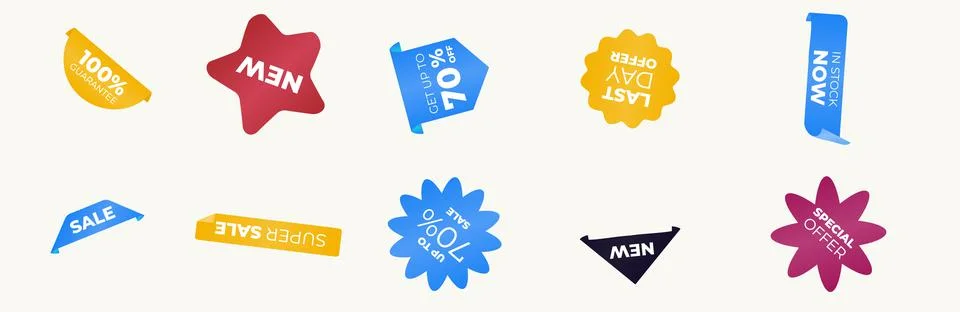 Set of vector tags or labels. Special offer or shopping discount label. Ribbon Stock Illustration