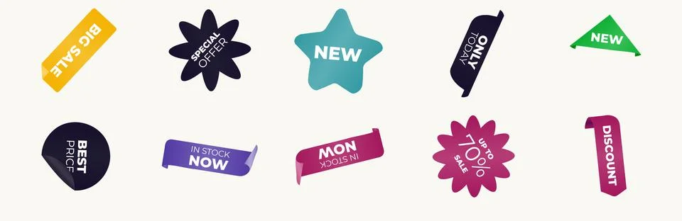 Set of vector tags or labels. Sale tag set. Retail paper sticker. Stockillustratie