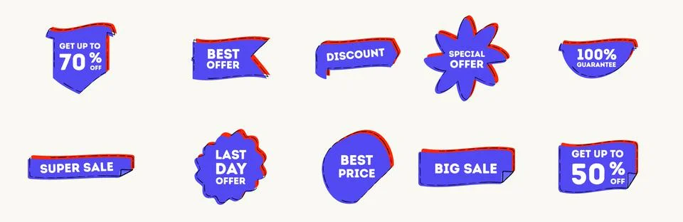 Set of vector tags or labels. Special offer or shopping discount label Stock Illustration