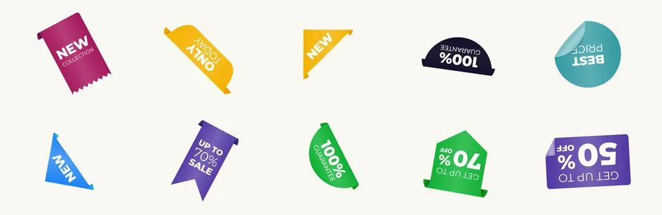 Set of vector tags or labels. Price tags vector collection. Promotional sale Stock Illustration