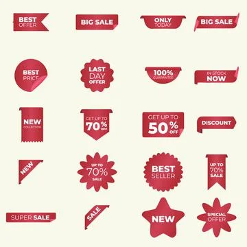 Set of vector tags or labels. Sale tag set. Promotion price label mega sale. 스톡 일러스트