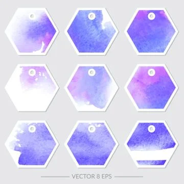 Set of vector tags with watercolor textures Stock Illustration