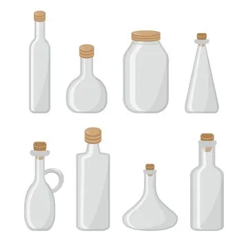 Set vector templates of empty transparent glass bottles. Stock Illustration