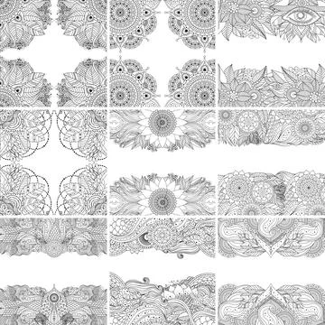 Set of vector templates, frames with oriental floral patterns and mandalas Illustrazione stock