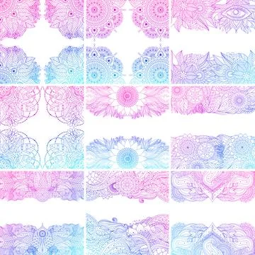 Set of vector templates, frames with oriental floral patterns and mandalas 스톡 일러스트