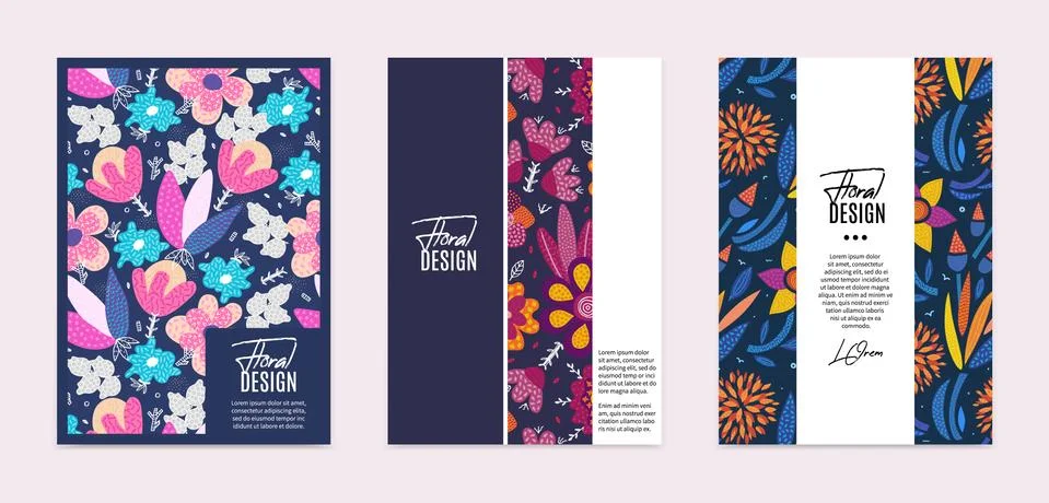 Set of vector templates. Hand drawn abstract flowers with different textures. Illustrazione stock