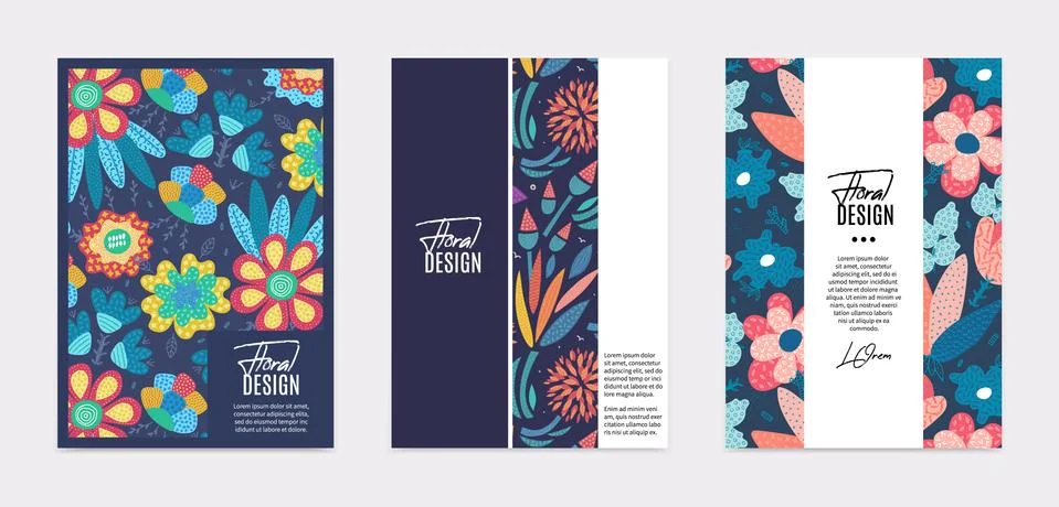 Set of vector templates. Hand drawn abstract flowers with different textures. Stock-Illustration