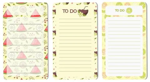 A set of vector templates for planning tasks, shopping list Stock Illustration
