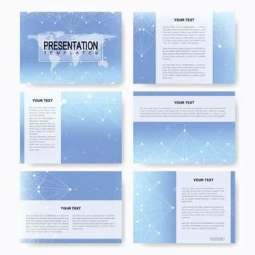 Set of vector templates for presentation slides with world map. Brochure Stock Illustration