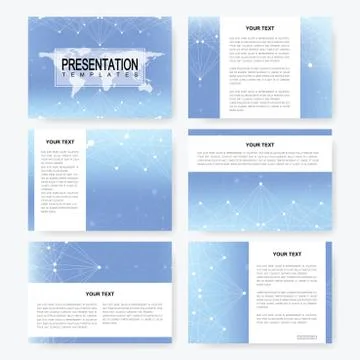 Set of vector templates for presentation slides with world map. Brochure Stock Illustration