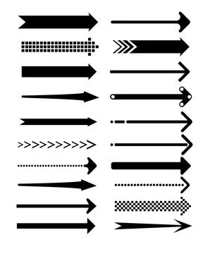 Set of vector thin long arrows pointing to the right. vector direction Stock Illustration