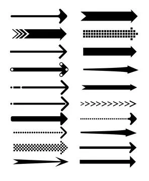 Set of vector thin long arrows pointing to the right. vector direction Stock Illustration