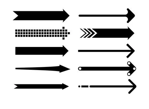 Set of vector thin long arrows pointing to the right. vector direction Stock Illustration