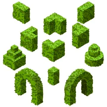 Set of vector topiary bushes to create garden scenes Stock Illustration