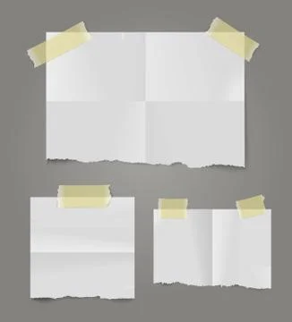 Set of vector torn edge papers with yellow adhesive tape. Stock Illustration