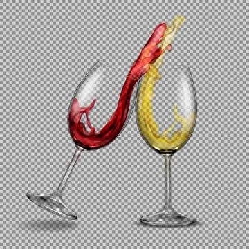 Set vector transparent glasses with white and red wine with a splash out of them 스톡 일러스트